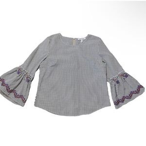 Kontrol Contemporary Embroidered stripe bell sleeve blouse